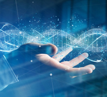 Abstract illustration of information technology with a hand on the bottom